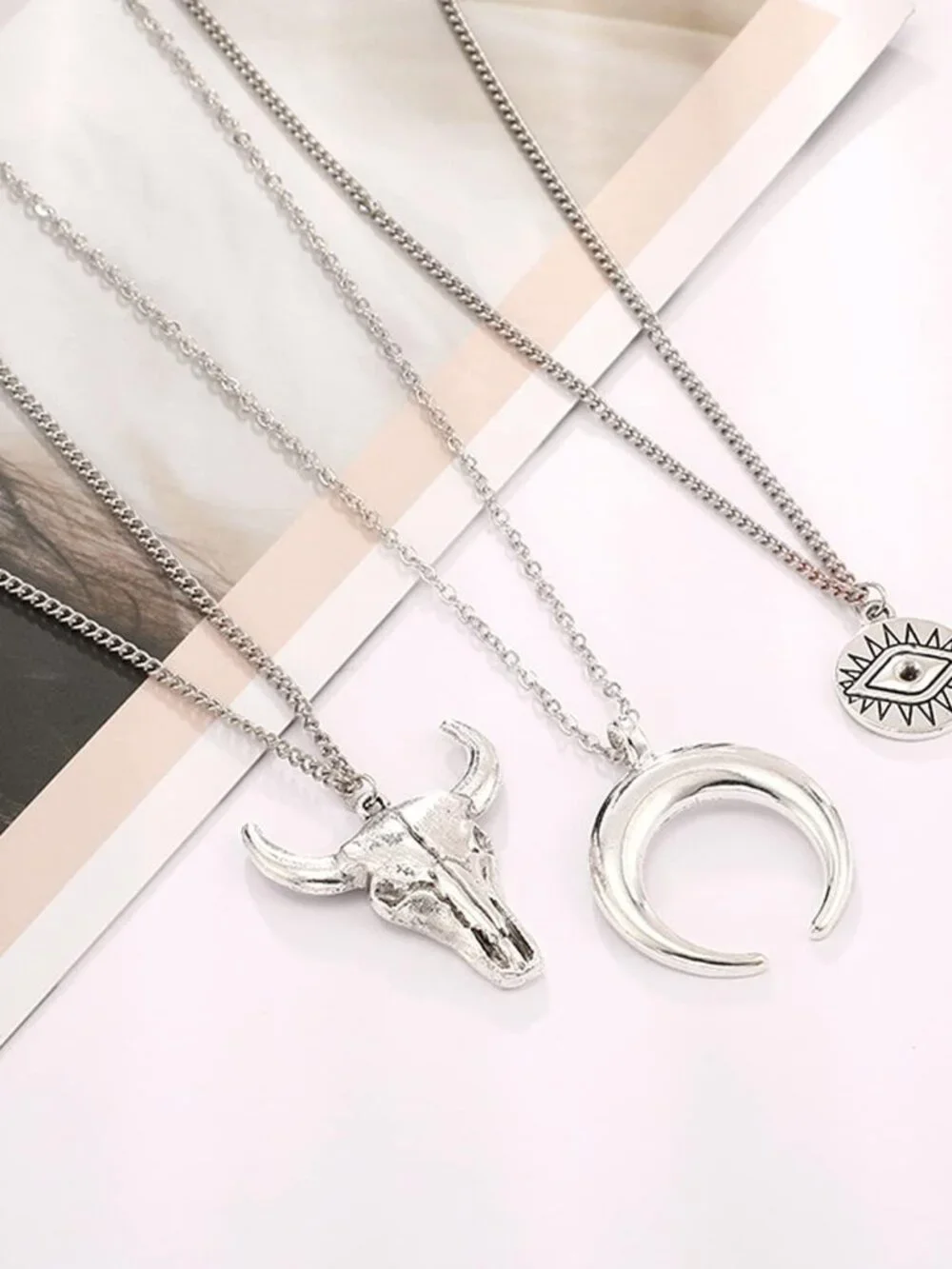 Silver Boho Layered Necklace Western Cowgirl